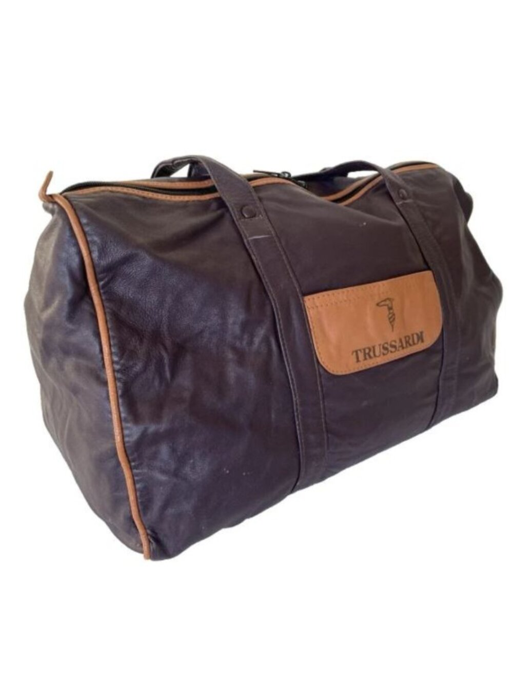 Vintage Trussardi Leather Boston Duffle Travel Carry On Gym Weekender Bag Italy